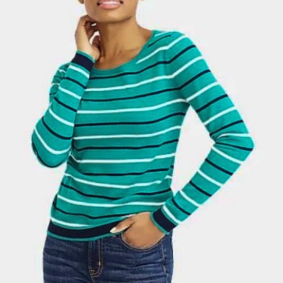 J. Crew Factory Sweaters - J.Crew Factory | Mercantile Green/Navy Striped ‘Peyton’ Knit Sweater *NWT*